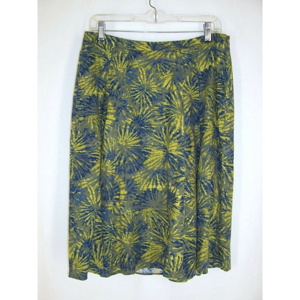 Coldwater Creek Skirt 10 Floral Starburst Blue Green Viscose Linen